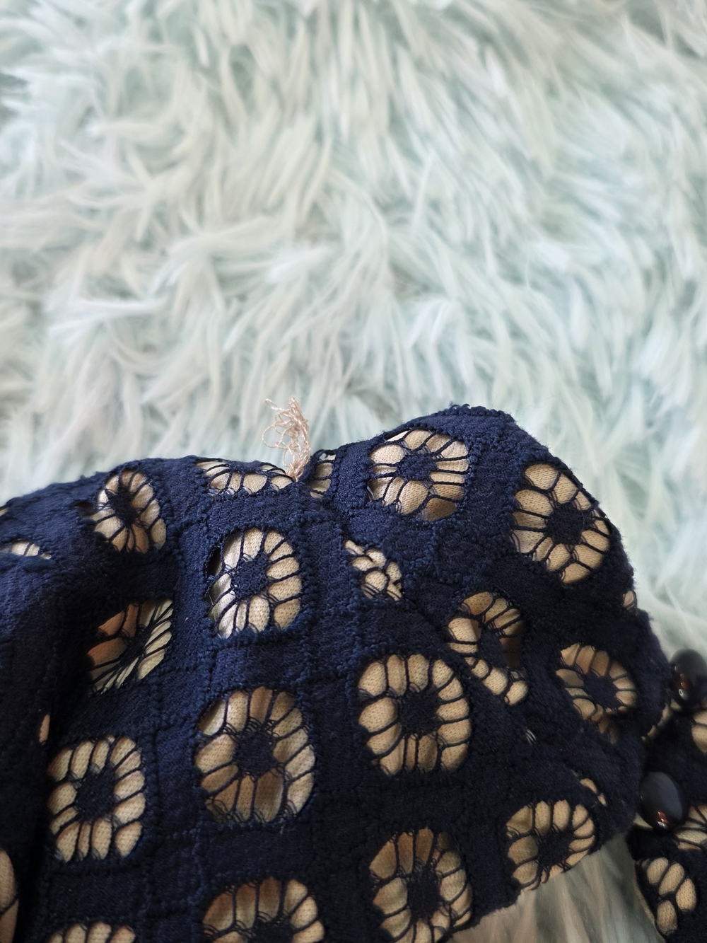 AUW Navy Blue Lace Mini Dress Size 10 Nude Lining Wedding Guest - Picture 12 of 13
